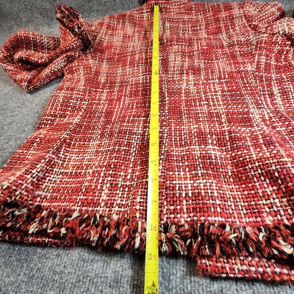 Rafella Womens Woven Jacket Red White Raw Hems Womens Size 10 Acrylic Wool Blend - Picture 6 of 10